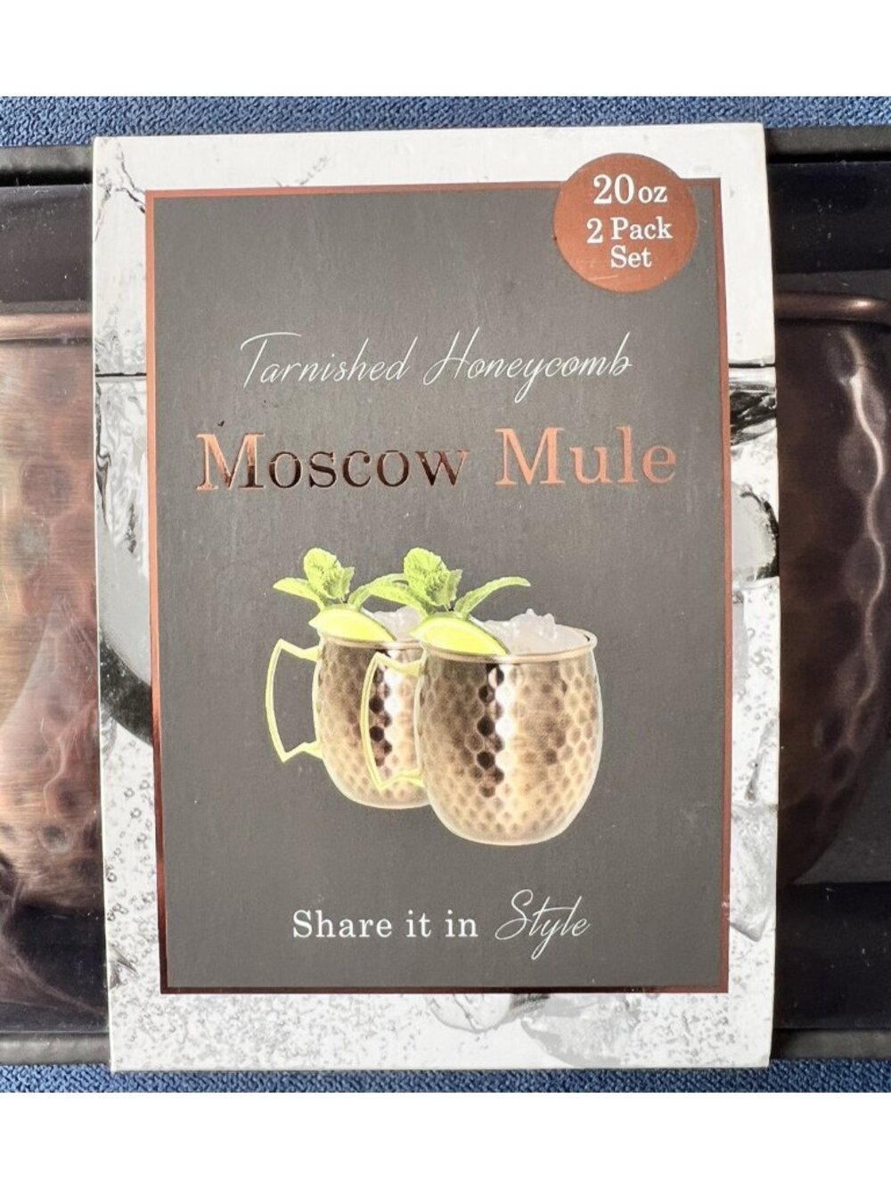 Hammered COPPER Moscow Mule Mugs Set 2 Brass Honeycomb 20 Oz Gift Boxed NEW